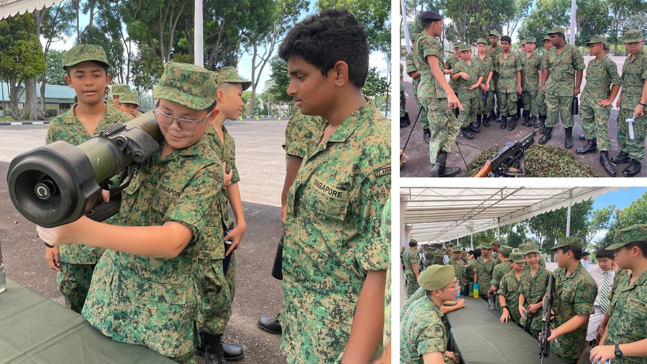 Junior cadets excited by the weapons on display!